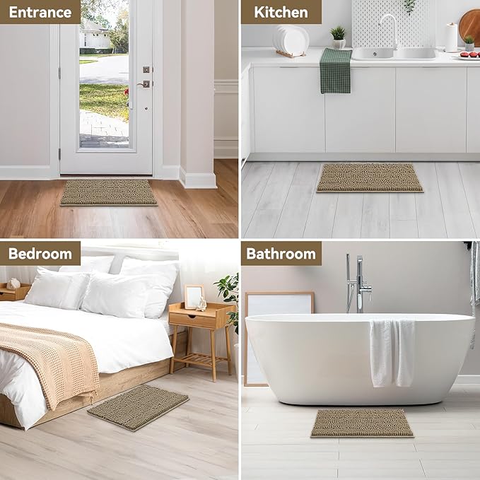 Bcoimo 24"×17" Chenille Bath Mat – Non-Slip with Backing Bath Rug Ultra-Absorbent and Machine Washable Bathroom Mat Quick-Dry Design. Ideal for Bathroom and Tub Areas