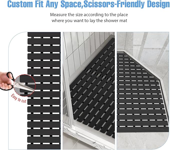 Shower Mat Non-Slip Bath Mat for Tub and Shower Stall,200+ Suction Cups with Drain Holes, Quick Dry Machine Washable, Extra Grip for Elderly and Baby, Bathroom Essentials 24x24 Inch(Black)