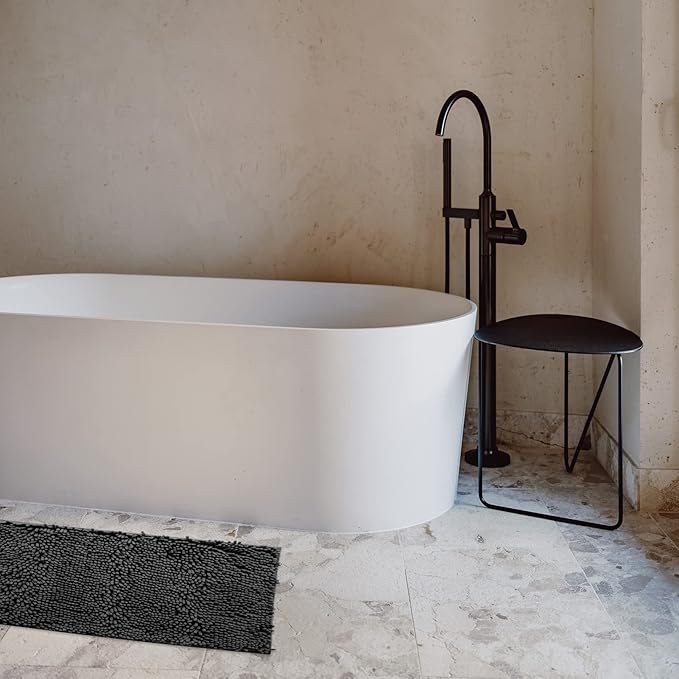 Non-Slip Bath Rug,Extra Soft Microfiber Bedroom Shag Carpet with Anti-Slip Backing,Water/Dust Absorbent Fast Dry Shower Mat,Sound Insulated Stairs Pad,Machine Washable (Black,19 x 31 Inches)