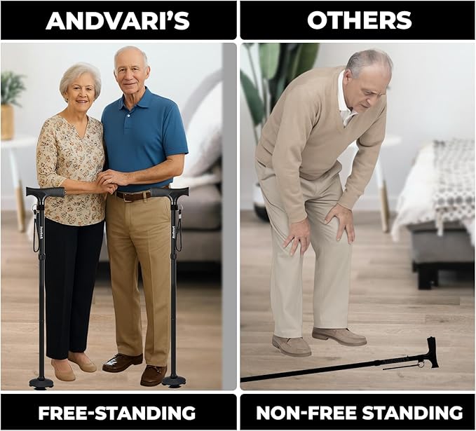 Walking Cane for Men & Women – Foldable, Adjustable, Self-Standing Cane with 360° Pivot Base, Comfortable Grip, Heavy Duty Canes for Women, Collapsible Walking Stick with Travel Bag for Seniors Adults