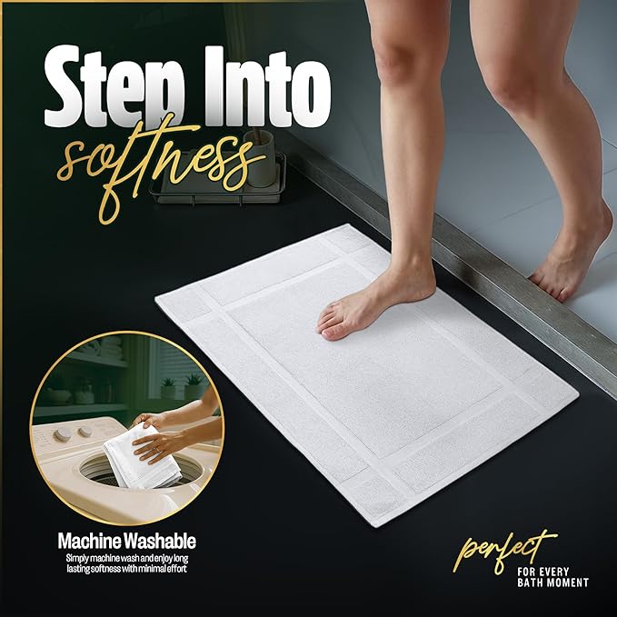 Pearl Linens Pack of 12 100% Cotton Bath Mat 20x30 inches, Soft & Absorbent Quick Dry Bathroom Mat Set, Not Bathroom Rugs, After Shower Mat, Bath Tub Mat, 687 GSM, Machine Washable, White