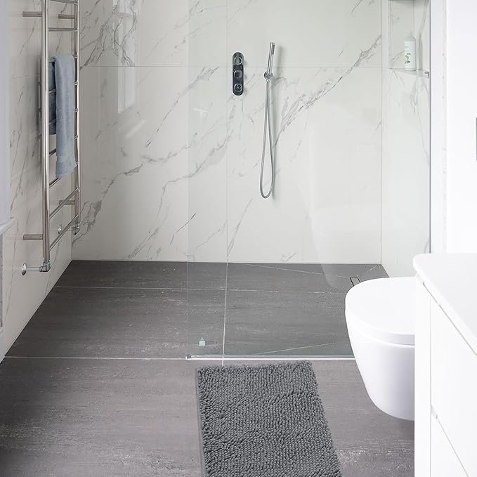 Non-Slip Bath Rug,Extra Soft Microfiber Bedroom Shag Carpet with Anti-Slip Backing,Water/Dust Absorbent Fast Dry Shower Mat,Sound Insulated Stairs Pad,Machine Washable (Darkgrey,12 x 24 Inches)