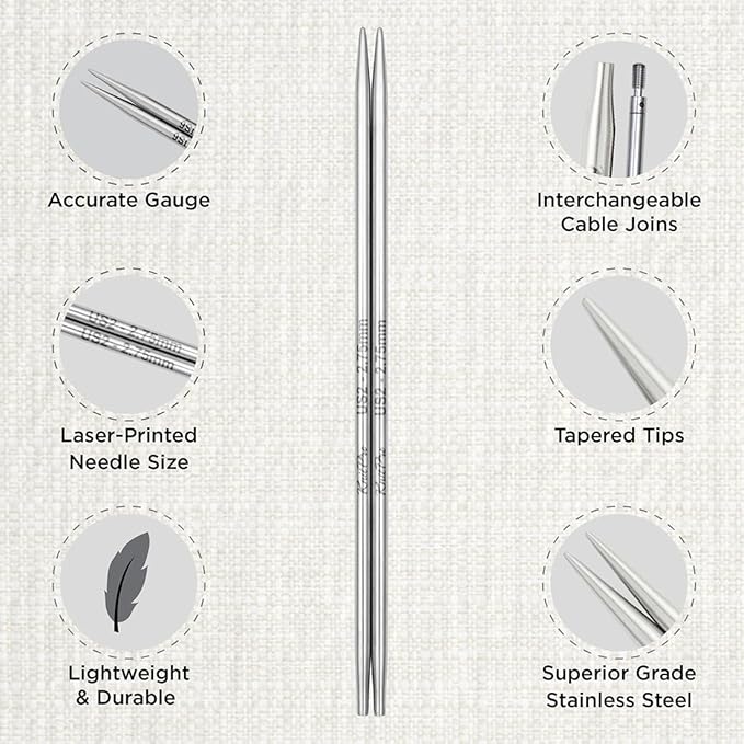 KnitPro Stelo Petite Midi Interchangeable Needle Set 4" (10cm) & 5" (12.5cm) | 4 US Sizes (0 to 2)