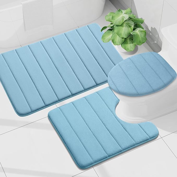 Buganda Memory Foam Bath Mat, 34" x 20", Ultra Soft and Non-Slip Bathroom Rugs, Water Absorbent and Machine Washable Bath Rug for Bathroom, Shower, and Tub, Blue