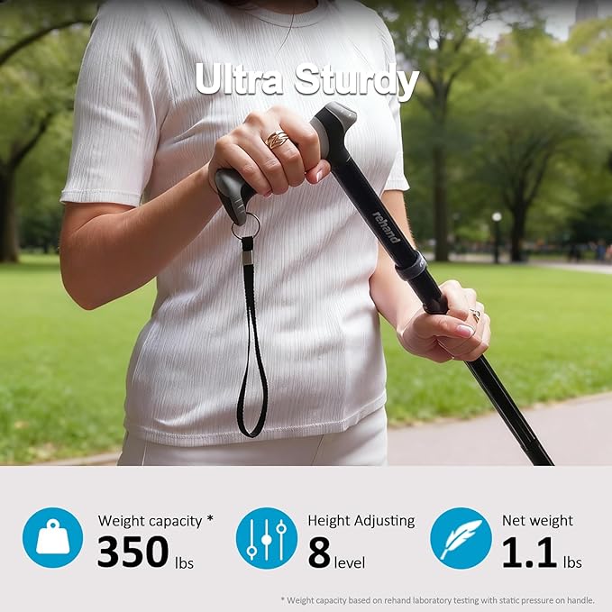 REHAND Walking Cane - Foldable, Adjustable, Collapsible Walking Canes for Men & Women, Heavy Duty All Terrain Tip, with Travel Bag | Walking Sticks for Seniors & Adults