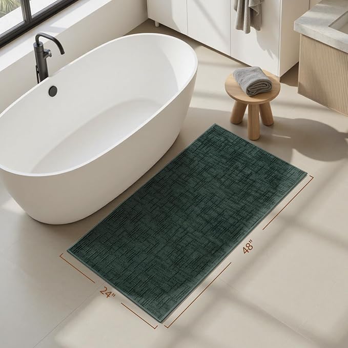 AMOAMI Bath Mat Non Slip Super Absorbent Quick Dry Bath Mats for Bathroom Floor Rubber Backing Washable Bathroom Rugs Modern Woven Jacquard Mat, Beside Tub Bath Rugs, 2' x 4', Green