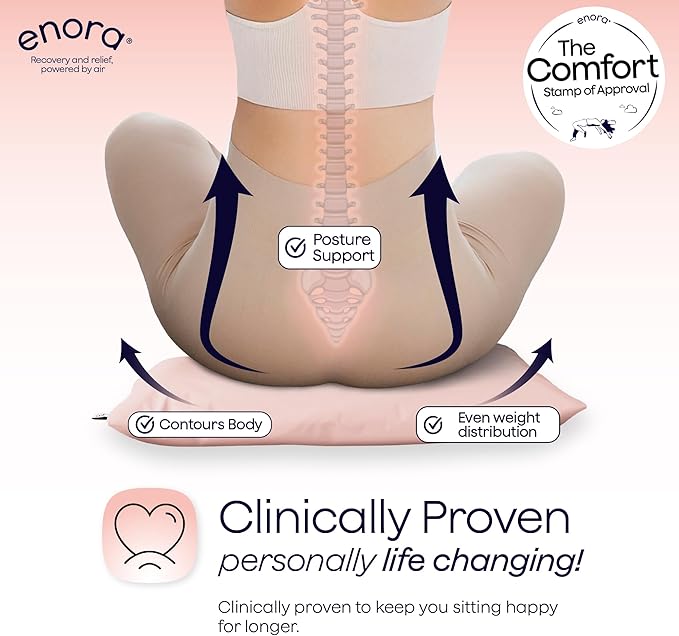 ENORA Air Cushion (Relieving Peach) – Pressure Relief Seat Cushion for Sciatica, Tailbone & Back Pain | Orthopedic Inflatable Chair Support for Office, Travel, Wheelchair & Post-Surgery Use