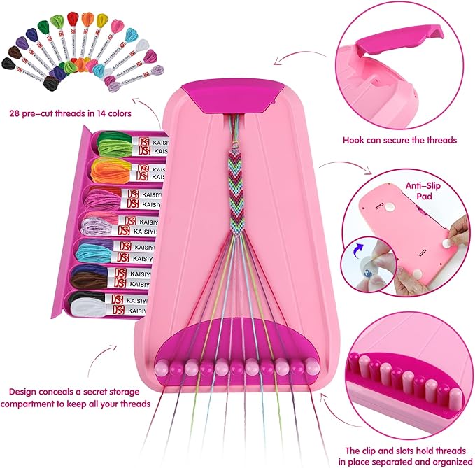 Maynacs Arts and Crafts for Kids Ages 8-12,Friendship Bracelet Making Kit for Girl,Kids Jewelry Making Kit with 28 Pre-Cut Threads,Christmas Birthday Gifts for Ages 6 7 8 9 10 11 12 Year Old Pink