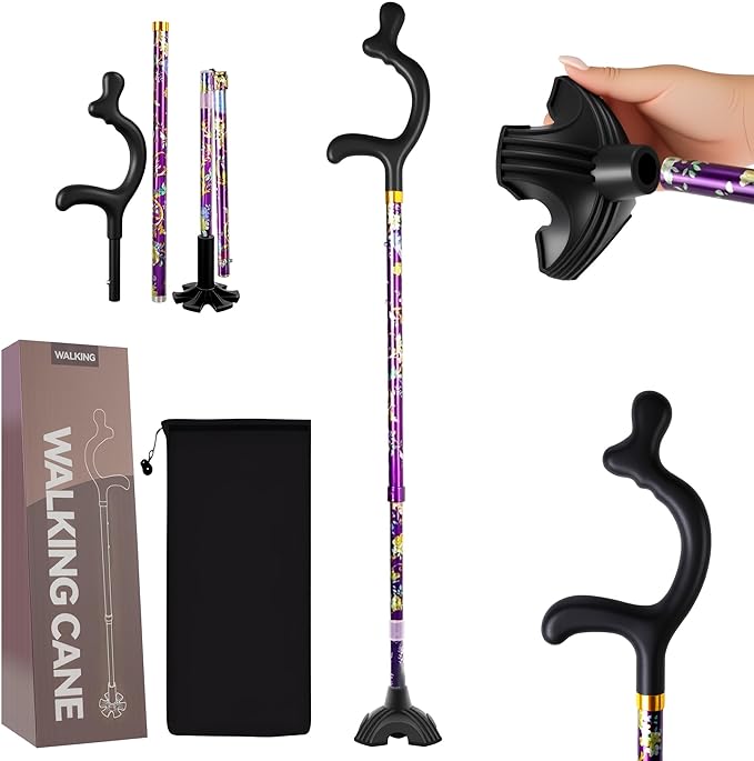 Walking Canes for Women for Stability - YOKABOZE Walking Sticks for Seniors Balance, Height Adjustable Anti-Slip Lightweight Aluminum Folding Cane Collapsable for Travel Purple Plaid