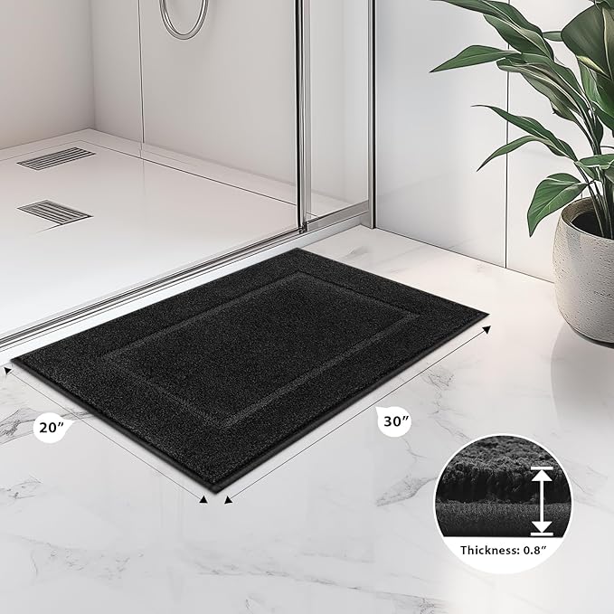 Bathroom Rugs 20" x 30", Non-Slip Extra Soft Absorbent Bath Rugs, Machine Washable Quick Dry Bath Mats for Bathroom Floor, Shower, Bathtub and Sink, Black