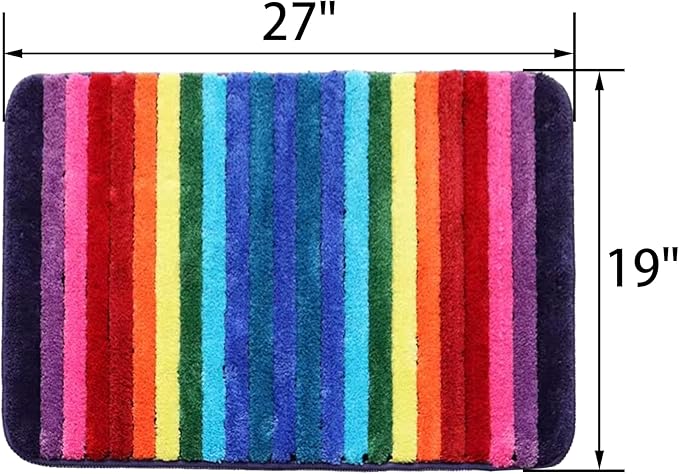 NIENLCIP Rainbow Bath Mat Colorful Striped Floor Bathroom Rugs Super Soft and Absorbent Microfiber Plush Bath Rugs with Non-Slip Backing for Bathroom Machine Washable 19"X27"