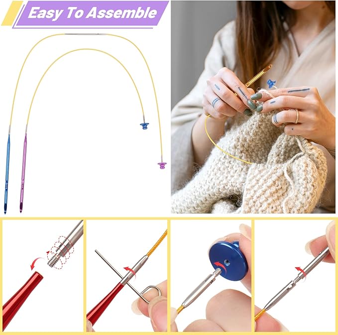 Coopay Tunisian Crochet Hooks Set, 12-Size (3.0mm-10.0mm) Interchangeable Crochet Hooks with 4 Cables (40/60/80/100cm), Smooth & Ergonomic, Perfect for Crocheting Blankets, Dolls, Shawls - Ideal Gifts