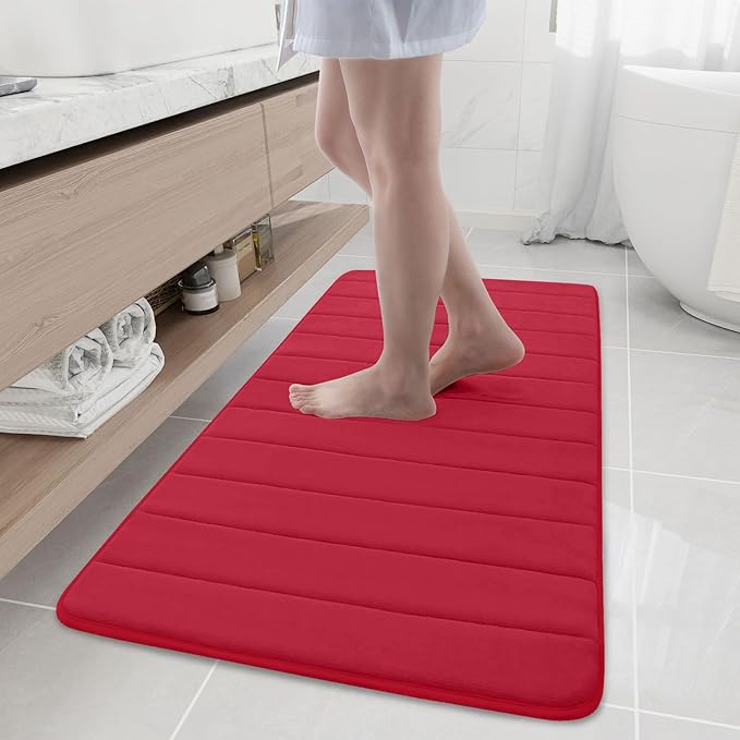 Buganda Memory Foam Bath Mat, 47" x 20", Ultra Soft and Non-Slip Bathroom Rugs, Water Absorbent and Machine Washable Bath Rug Runner for Bathroom, Shower, and Tub, Red
