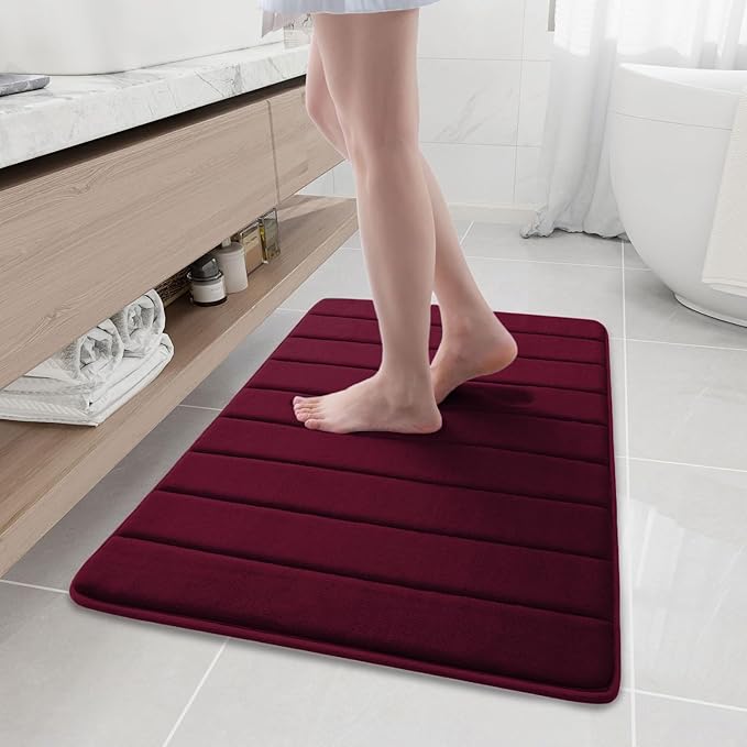 Buganda Memory Foam Bath Mat, 35.4" x 24", Ultra Soft and Non-Slip Bathroom Rugs, Water Absorbent and Machine Washable Bath Rug Runner for Bathroom, Shower, and Tub, Burgundy
