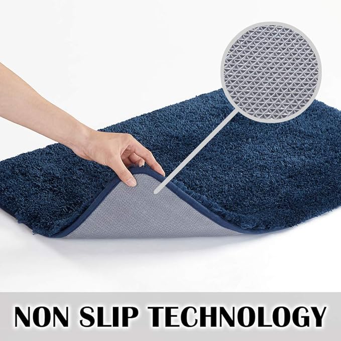 Suchtale Non Slip Bath Mat for Bathroom - 20 x 32 Navy, Soft Microfiber Shaggy Bath Rug, Machine Washable Plush Shower Mat