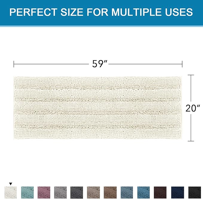 H.VERSAILTEX Bath Mats for Bathroom Non Slip Luxury Chenille Striped Bath Rug Absorbent Non Skid Fluffy Soft Shaggy Rugs Washable Dry Fast Plush Carpet Mats for Bath Room, Tub