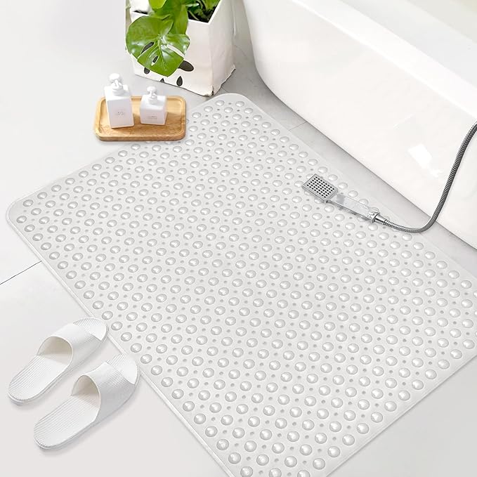 Shower Mat Non Slip: 47.2 x 31.5 Inch Extra Large TPE Shower Mats for Inside Shower - Anti Slip Shower Stall Matt with Drain Hole and Suction Cups for Elderly