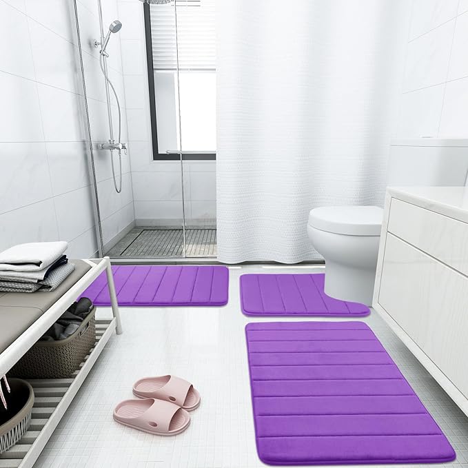 Buganda Memory Foam Bath Mat, 70" x 24", Ultra Soft and Non-Slip Bathroom Rugs, Water Absorbent and Machine Washable Bath Rug Runner for Bathroom, Shower, and Tub, Purple