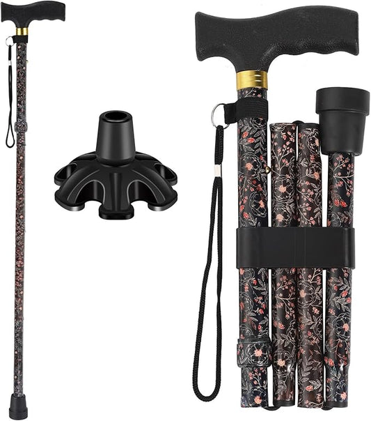 Walking Cane PANZHENG Cane for Man/Woman | Mobility & Daily Living Aids | 5-Level Height Adjustable Walking Stick | Comfortable Plastic T-Handle Portable Walking Stick Folding Cane