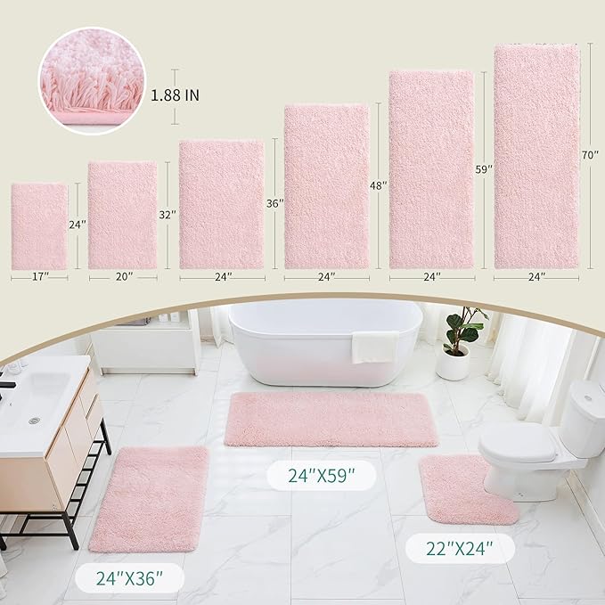 Pink Bathroom Rug 20x32 Non Slip Fluffy Bath Mat for Bathroom Floor Washable Plush Luxury Bath Rug for Tub Soft Shaggy Absorbent Shower Sink Mat