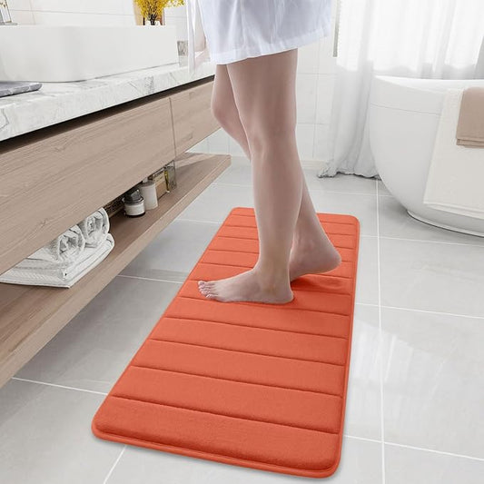 Buganda Memory Foam Bath Mat, 47" x 17", Ultra Soft and Non-Slip Bathroom Rugs, Water Absorbent and Machine Washable Bath Rug Runner for Bathroom, Shower, and Tub, Coral