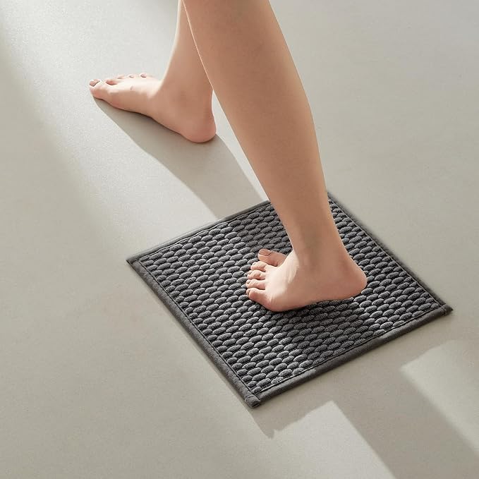 Small Bathroom Rugs, Non Slip Washable Bath Rugs Super Absorbent Bathroom Rug Thin Quick Dry Low Pile Bath Mats, Dark Grey 12"x12"