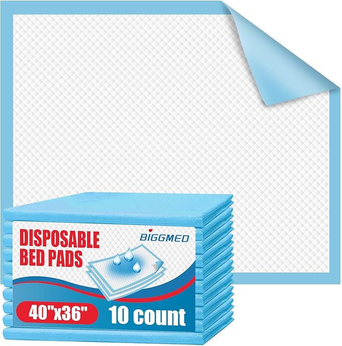 Tear-Resistant Incontinence Bed Pads 40'' x 36'' 125 Gram Heavy Duty Disposable Underpads Chucks Pads for Adults, Kids & Elderly | Protection Pads for Bed, Sofa, and Chair (10 Count)