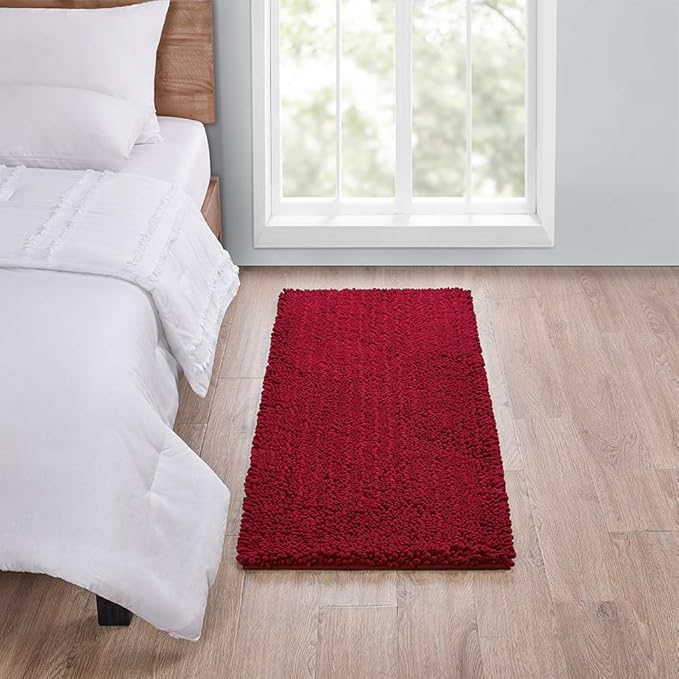Walensee Large Bathroom Rug Non Slip Bath Mat (72x24 Inch Red) Water Absorbent Super Soft Shaggy Chenille Machine Washable Dry Extra Thick Perfect Absorbant Best Plush Carpet for Shower Floor