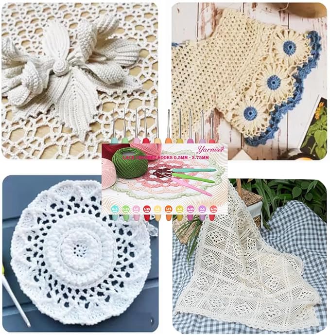 Yarniss 10 Size Small Crochet Hooks, Ergonomic Crochet Hooks for Thread 0.5mm~2.75mm