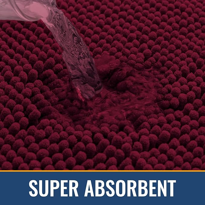 Arotive Bathroom Rugs 36x24, Extra Soft Absorbent Shaggy Chenille Bath Rugs, Machine Washable Rubber Backing Non-Slip Bath Mats for Bathroom Floor Tub and Shower, Home Decor Accessories, Burgundy