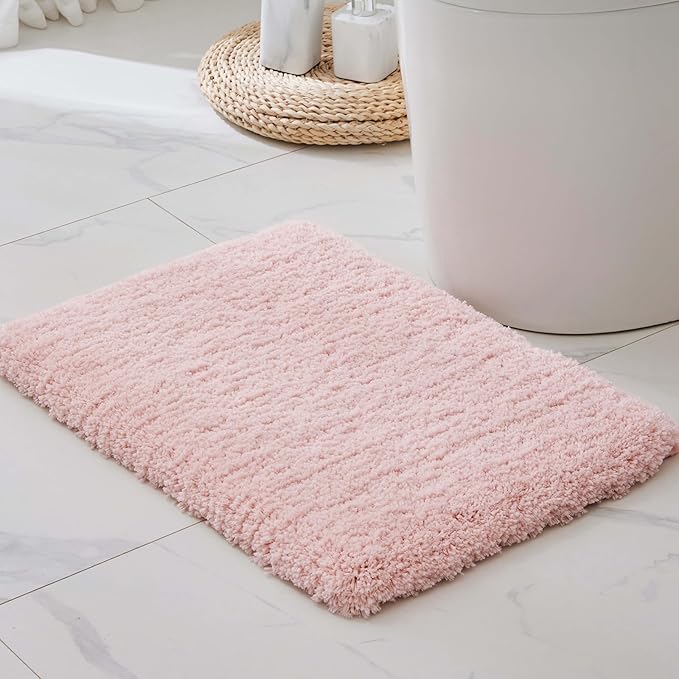 Small Bathroom Rug 17x24 Non Slip Pink Fluffy Bath Mat for Bathroom Floor Washable Plush Luxury Bath Rug for Tub Soft Shaggy Absorbent Shower Mat