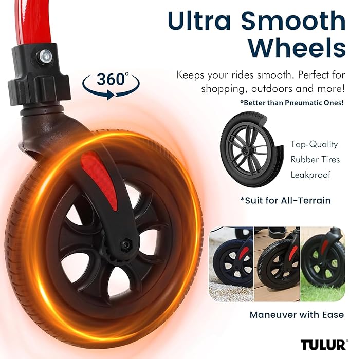 All Terrain Walker Wheelchair Combo,Rollator Walker with Seat for Seniors with Footrest,Transport-Wheelchair Combo,2 in 1 Rolling Walker Chair with Wide Backrest, Red