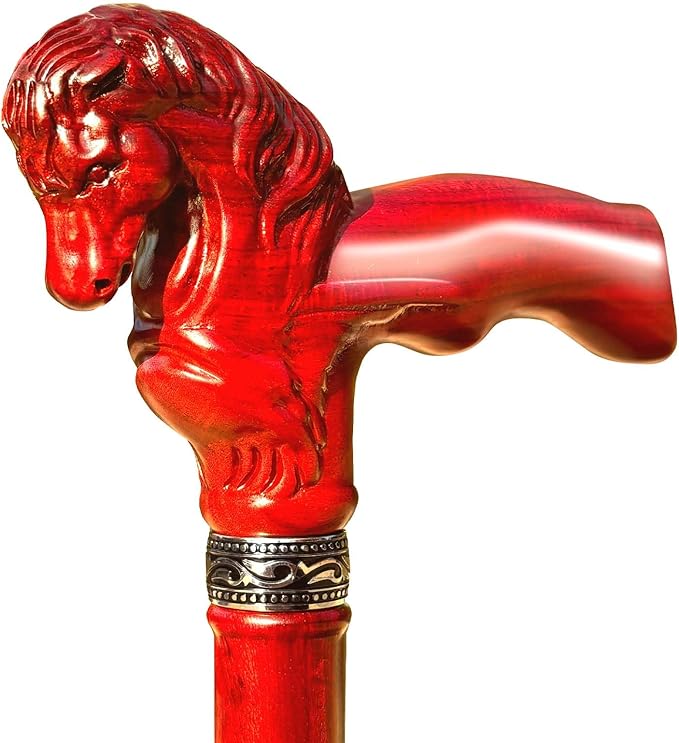 Wood Walking Cane, Elegant Hand-Carved Horse Head Wooden Walking Cane for Men and Women, Handmade Stylish Canes for Seniors, Light Stable High-end Canes Suitable for Gift Giving