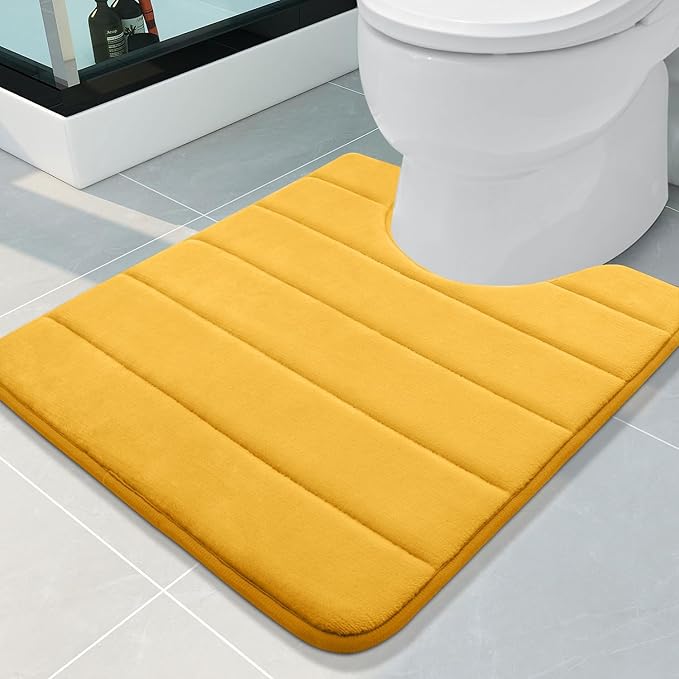 Buganda Memory Foam U-Shaped Contour Toilet Rugs, Non Slip Absorbent, Thick Soft Washable Bathroom Mat, Floor Carpet Bath Rugs Mat for Toilet Base (24" x 20", Yellow)