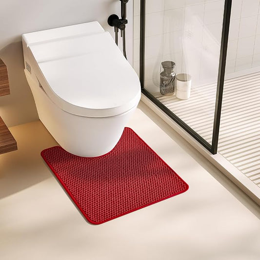 Christmas Toilet Rug, Thin Toilet Rugs U Shaped Washable Non Slip Absorbent Quick Dry Low Pile Toilet Mat, Red 20"x24" U Shape