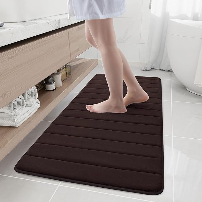 Buganda Memory Foam Bath Mat, 55" x 24", Ultra Soft and Non-Slip Bathroom Rugs, Water Absorbent and Machine Washable Bath Rug Runner for Bathroom, Shower, and Tub, Brown