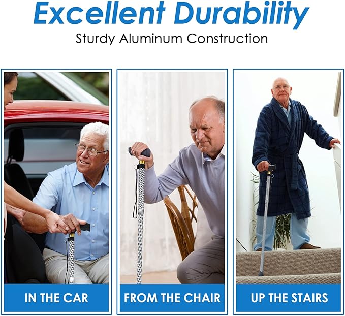 Walking Cane PANZHENG Cane for Man/Woman | Mobility & Daily Living Aids | 5-Level Height Adjustable Walking Stick | Comfortable Plastic T-Handle Portable Walking Stick Folding Cane