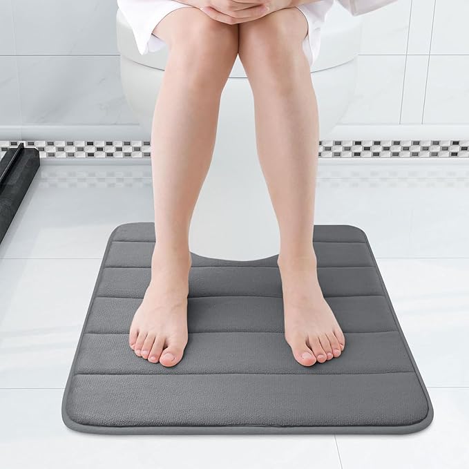 Buganda Memory Foam U-Shaped Contour Toilet Rugs, Non Slip Absorbent, Thick Soft Washable Bathroom Mat, Floor Carpet Bath Rugs Mat for Toilet Base (24" x 20", Grey)