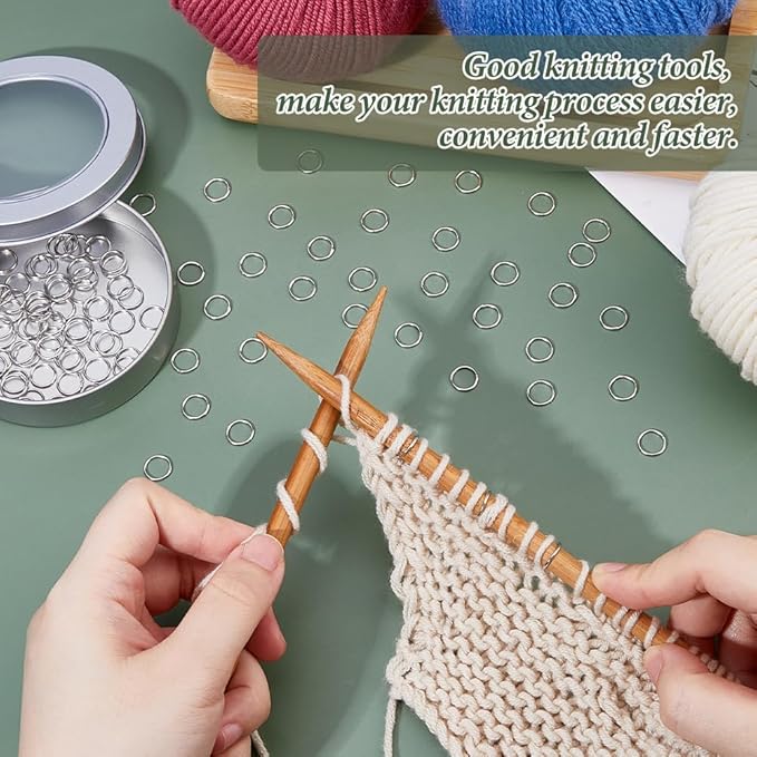 Hobbspring 100Pcs Metal Stitch Markers Round Knitting Stitch Markers Platinum Knitting Crochet Locking Markers Brass Knitting Stitch Rings for DIY Craft Project Knitting and Crocheting