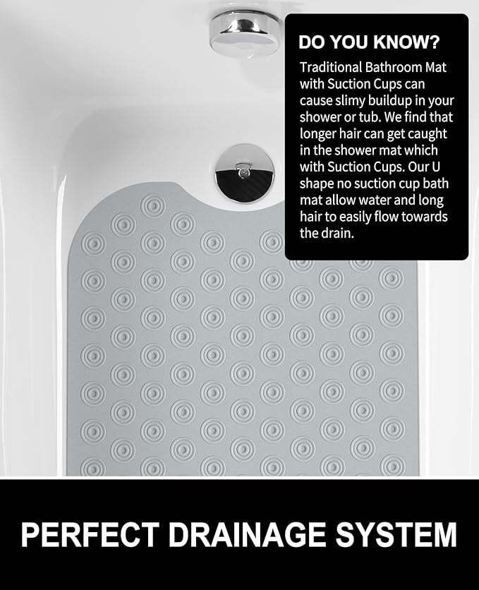 OTHWAY No Suction Cup Bath Mat: 39x16 inch Extra Long Bathmat│Perfect for Ordinary or Refinished Bath Tubs │Made of Nature Rubber│Protect Your Bathtub (Grey)