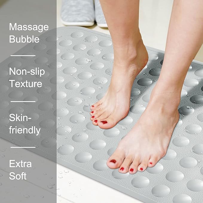 Yanzifly Bathtub Mat Non Slip Bath Mat for Tub Silicone Soft Bath Tub Mat Non Slip Shower Mats, Suction Cups Bath Tub Anti Slip Matt for Family Use, Machine Washable-Grey
