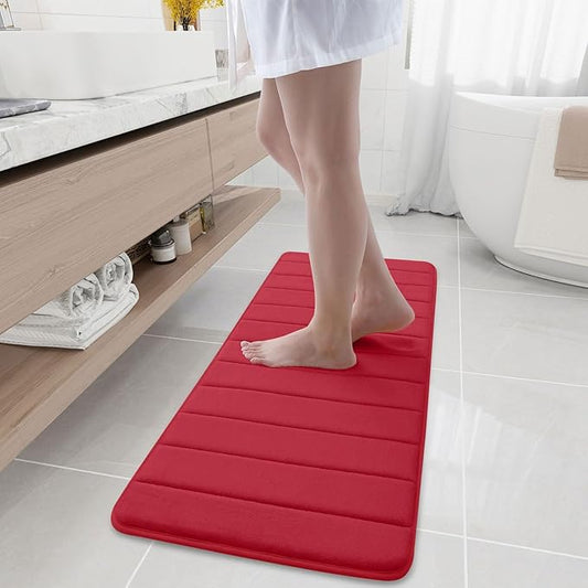 Buganda Memory Foam Bath Mat, 47" x 17", Ultra Soft and Non-Slip Bathroom Rugs, Water Absorbent and Machine Washable Bath Rug Runner for Bathroom, Shower, and Tub, Red