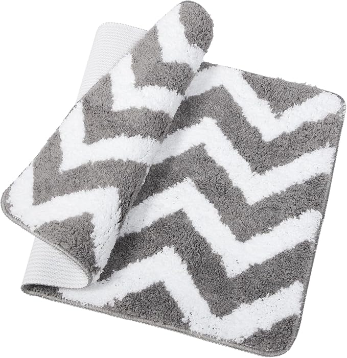 Non-Slip Polyester Absorbent Floor Mat for Bathroom Entryway Home Anti-Skid Foot Pad Rug with Water Absorption Safe for Elderly and Wave Gray