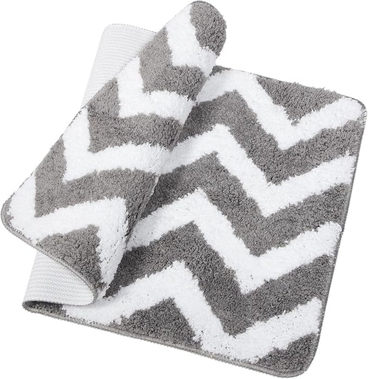 Non-Slip Polyester Absorbent Floor Mat for Bathroom Entryway Home Anti-Skid Foot Pad Rug with Water Absorption Safe for Elderly and Wave Gray