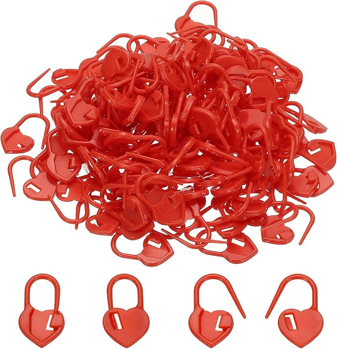 PATIKIL Crochet Stitch Markers, 150Pcs Plastic Knitting Markers Needle Pin Heart Locking Stitch Marker for Sewing Crocheting DIY Craft, Red