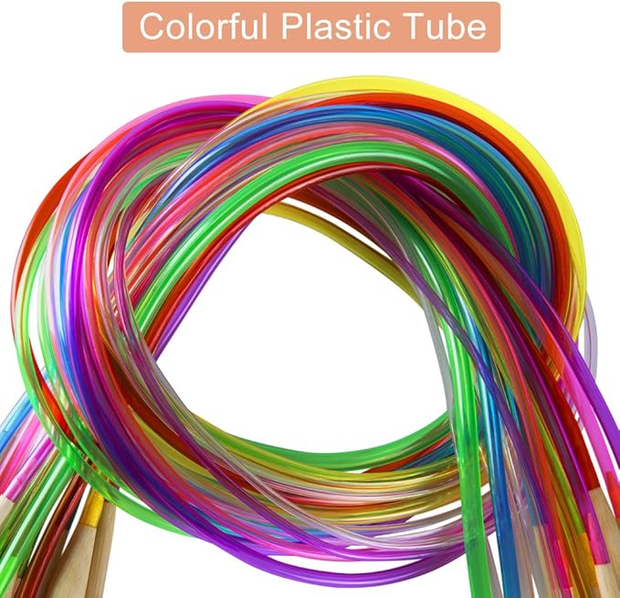 18 Pairs Bamboo Knitting Needles Set, Vancens Circular Wooden Knitting Needles with Colorful Plastic Tube, Small Tools for Weave are Included, 18 Sizes: 2mm - 10mm, 31.5" Length