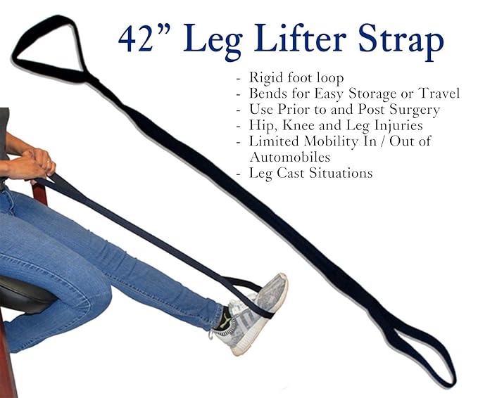 RMS Premium 7-Piece Hip Knee Replacement Kit with Leg Lifter, 19 and 32 inch Rotating Reacher Grabber, Long Handle Shoe Horn, Sock Aid, Dressing Stick, Bath Sponge - for Knee or Back Surgery Recovery