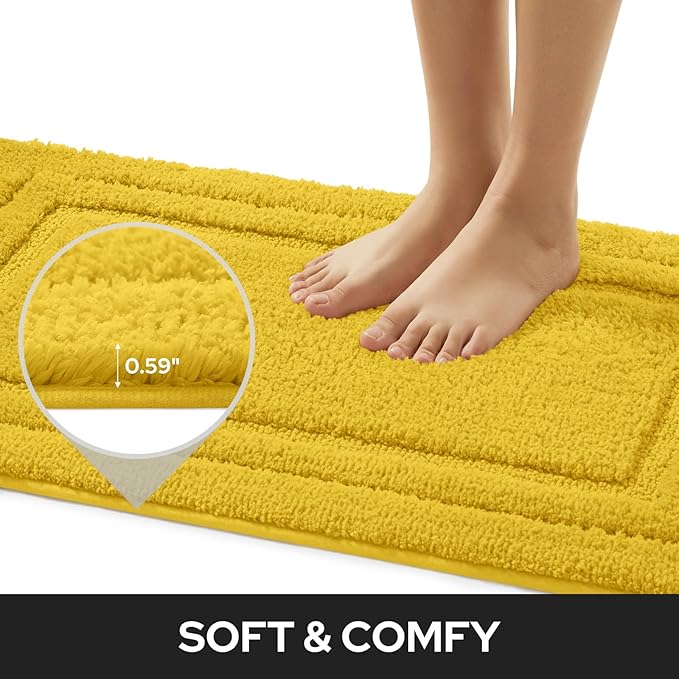 HOMEIDEAS Bathroom Rugs Sets 2 Piece, Super Soft and Absorbent Non Slip Microfiber Machine Washable Bath Mat Set (20" x 32" + 16" x 24", Yellow)