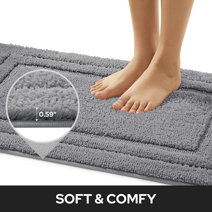HOMEIDEAS Bathroom Rugs Sets 2 Piece, Super Soft and Absorbent Non Slip Microfiber Machine Washable Bath Mat Set (20" x 32" + 16" x 24", Grey)