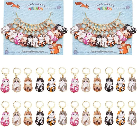 NBEADS 24 Pcs Enamel Cat Stitch Markers, Enamel Alloy Crochet Stitch Marker Charms Removable Locking Stitch Marker for Knitting Weaving Sewing Accessories Quilting Handmade Jewelry